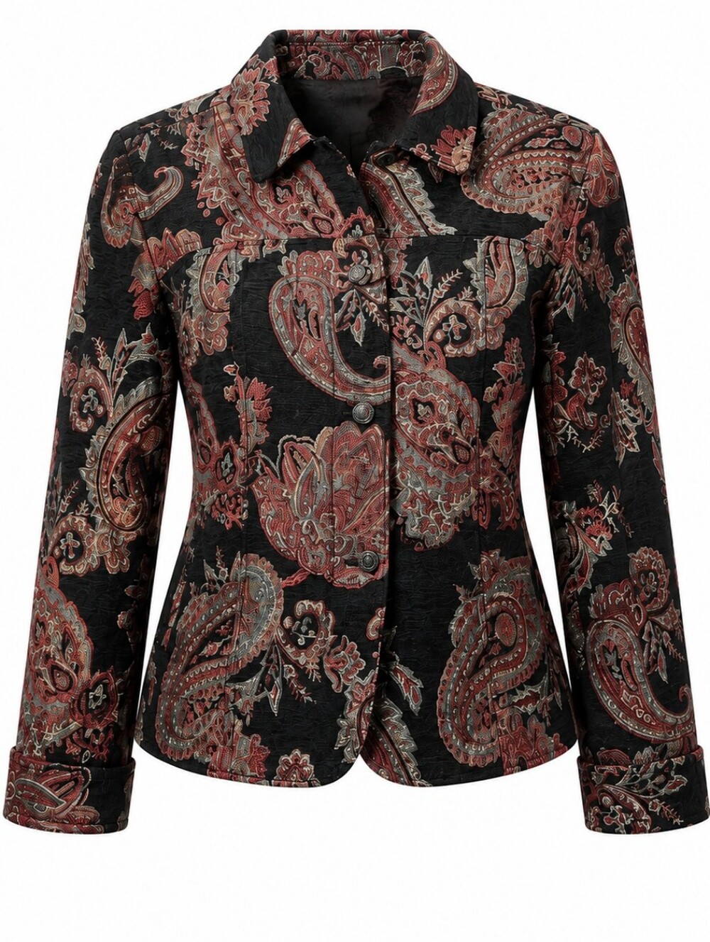 CHICO'S | Tailored Paisley Tapestry Lady Jacket Blazer Jacquard Button Front | M